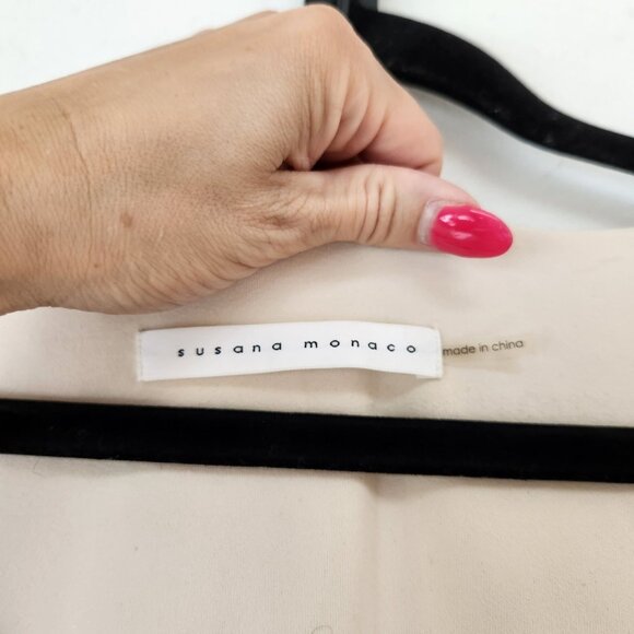 Susana Monaco Beige Blouse Square Neck Stretch Long Cuff Puff Sleeves Women's S - Picture 5 of 6